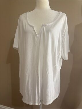 Terra & Sky White Short Sleeve Notch-Neck Tee